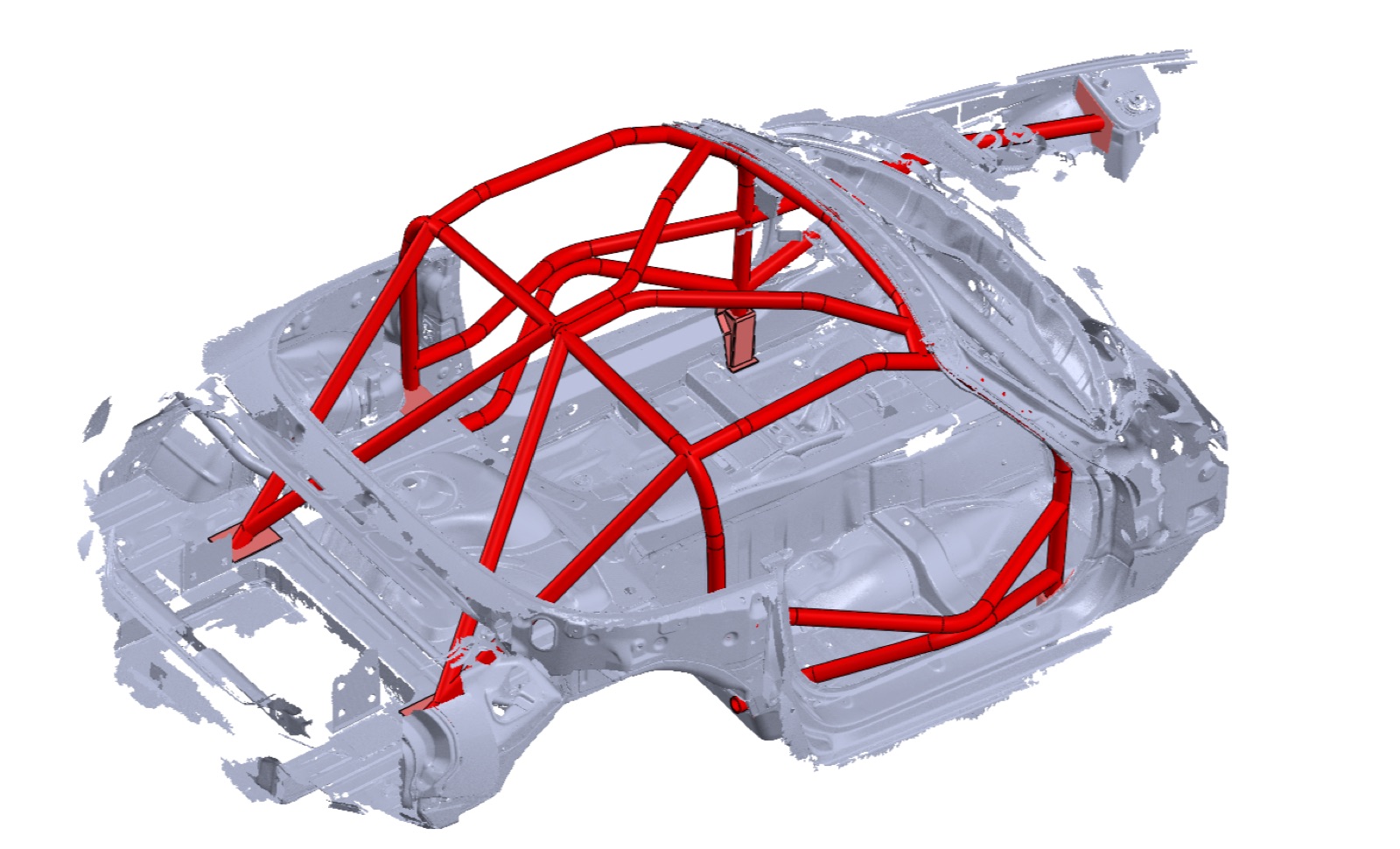 Scanned cup car shell with its cage modelled in red