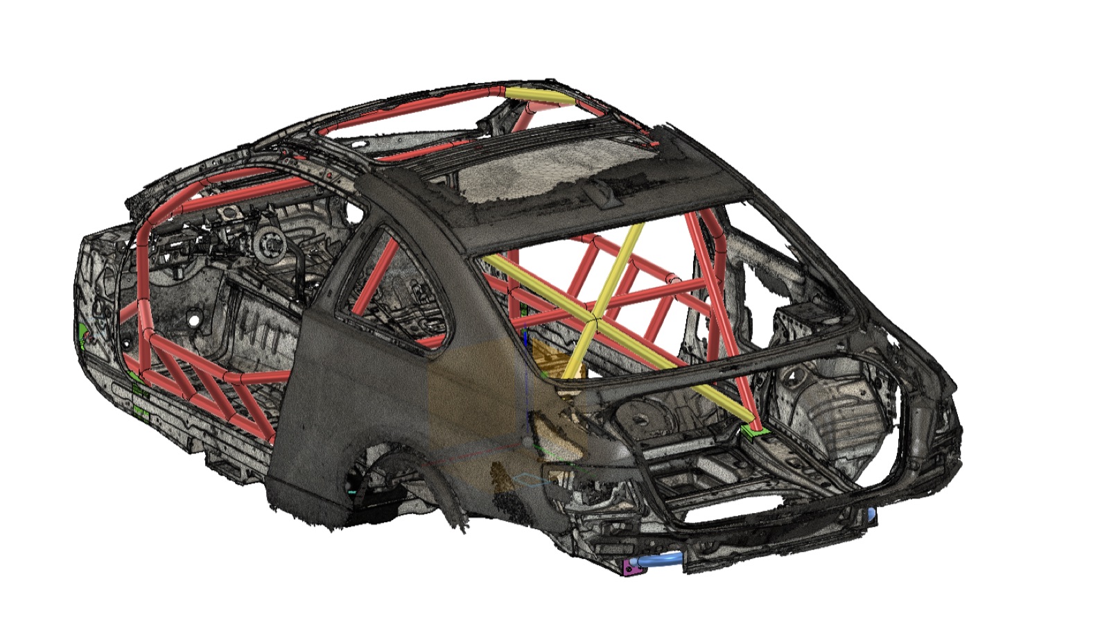 Porsche shell scan with a full cage designed against it